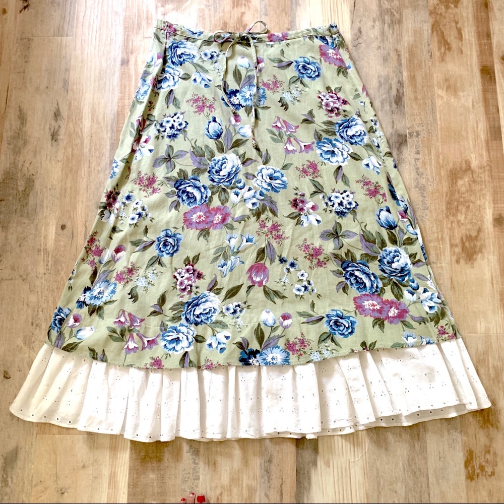 Green Purple Blue Cotton Maxi Peasant Skirt Zipper